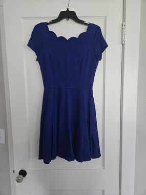 love...ady Royal Blue Scalloped Neck Skater Dress